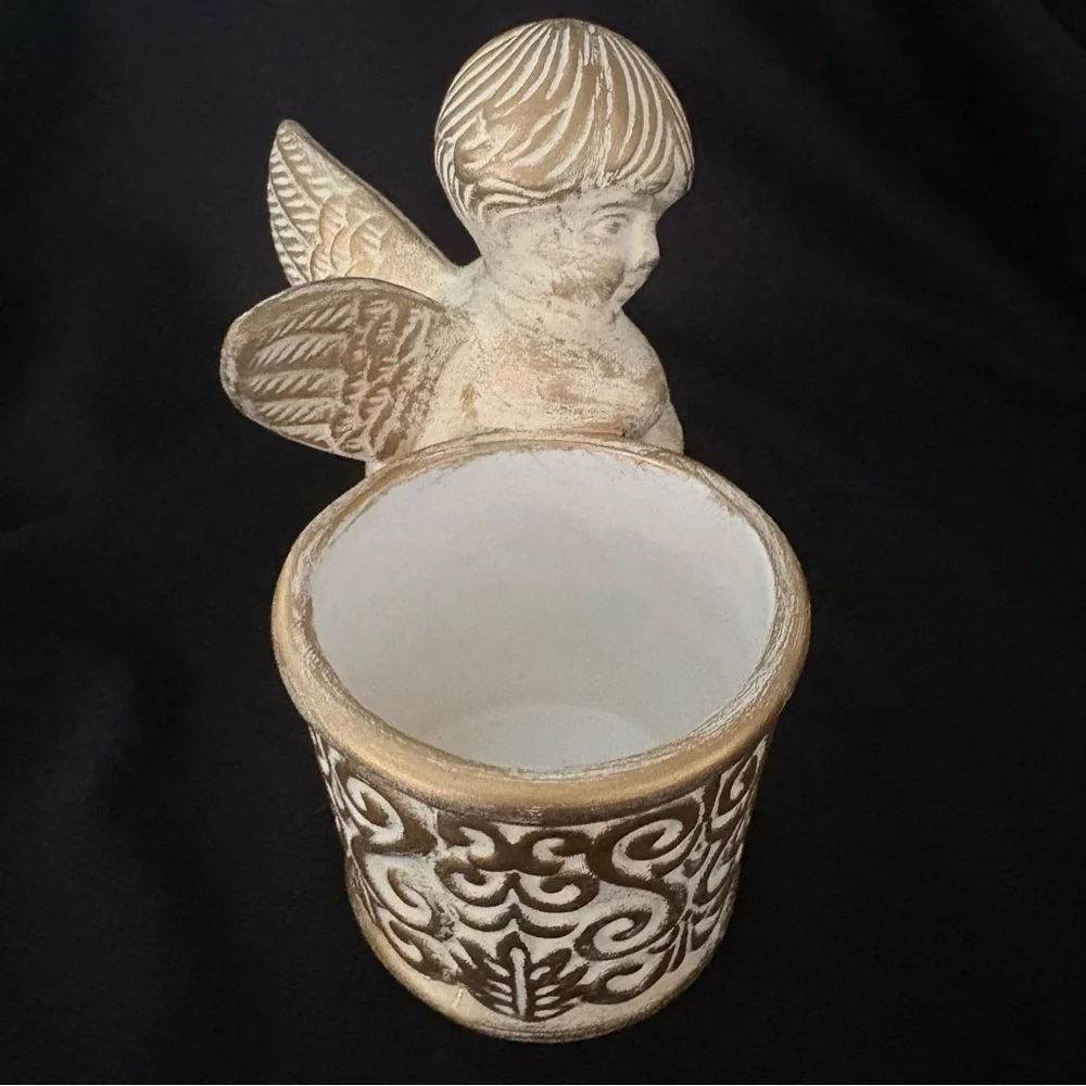 Cream & Gold Cherub Angel Candle Holder Votive
